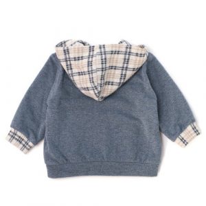 Felpa c/cappuccio effetto jeans con dettagli jacquard