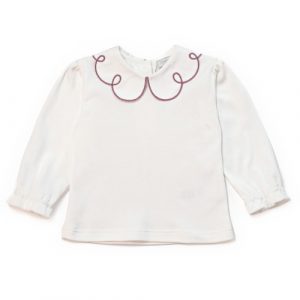 T-shirt interlock con colletto a ricamo