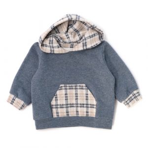Felpa c/cappuccio effetto jeans con dettagli jacquard